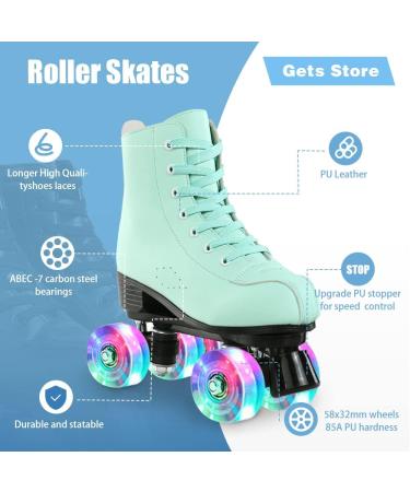 Unisex High-top PU Leather Roller Skate Shoes | Double-Row 4 Wheel Skates | Beginner Indoor Outdoor with Flash Wheel - Size 37 - Buy Online on GoSupps.com