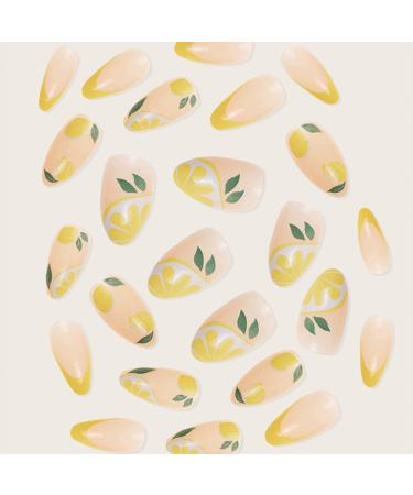 Medium Lemon Press-On Nails with Fruit Designs - Yellow False Nails for Women and Girls - Buy Online on GoSupps.com