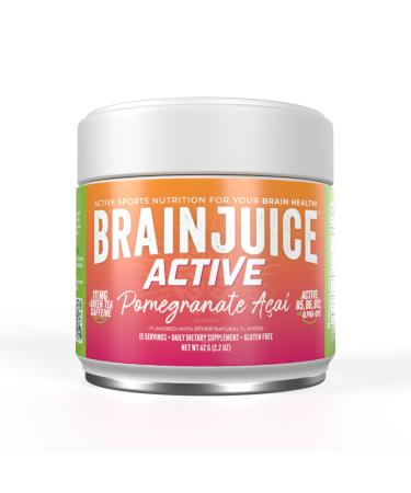 BrainJuice Nootropics Brain Support Supplement Gluten Free Powder for Energy and Focus Pre Workout w/Alpha GPC Vitamin B & Organic Green Tea Extract Caffeine Active Pomegranate Acai 15 Servings
