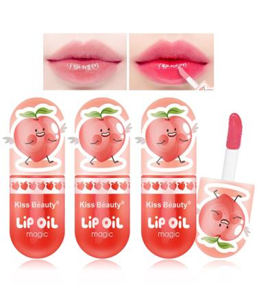 3 PCS Color Changing Hydrating Lip Tint Stain Warm Change Capsule Lip Gloss Toot Lip Oil  Lip Glow Oil Color Reviver Cherry Oil Moisturizing Moist Lip Glaze Not Easy to Dip Cup Discoloration