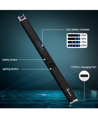 SUPRUS Electric Lighter Arc Windproof Flameless USB Lighter Rechargeable Lighter with Safety Lock for Candle BBQ Camping Black - Buy Online on GoSupps.com