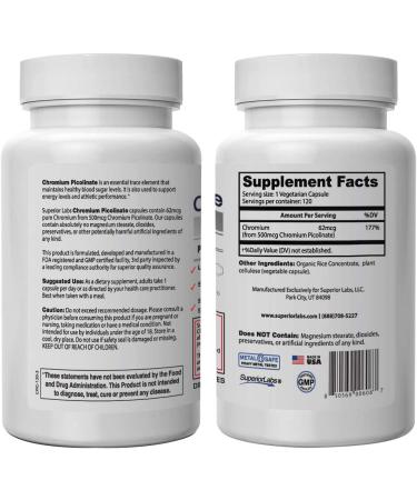 Superior Labs Chromium Picolinate NonGMO - 500 mcg 120 Capsules | Healthy Glucose & Weight Support - Buy Online on GoSupps.com
