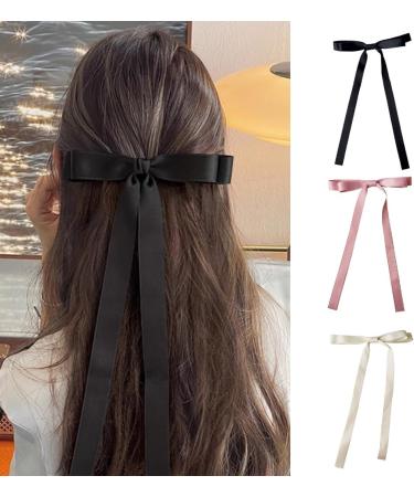xbiez Ribbon Hair Bow Clips with Long Tail Tassels Ribbon Hair Clip Ribbon Bowknot Hair Clip Hair Accessories for Women Girl Pink bow ribbon - Buy Online on GoSupps.com