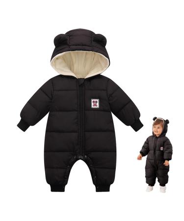 Milkiwai Baby Snowsuit Romper Cute Bear Winter Hooded Jumpsuit with Zip Boys Girls Infant Snow Wear Thick Outfits 66 Black