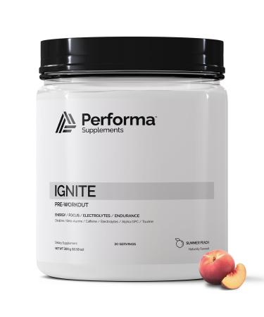 Performa Supplements Ignite Pre-Workout with Beta-Alanine Caffiene Citrulline and Alpha GPC Including Natural Flavoring and Zero Food Coloring- 30 Servings Summer Peach