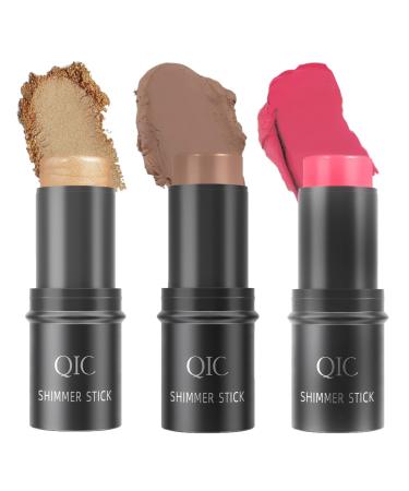 Go Ho 3PCS Contour Stick Fack Blush Set Cream Contour Highlighter Blush Stick 3 Colors Kit Contouring Face Foundation Makeup for Daily Wear- Shimmer Highlighter Rose Blush & Bronzer Shading Contour - Buy Online on GoSupps.com