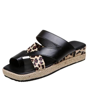 BIAJIAZHUA Orthopedic Sandals for Slippers Arch Support Summer Lightweight Wedge Platform Sandals Stylish Slip On Non-Slip Toe Corrector Flip Flops for Plantar Fasciitis 5.5 Black