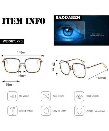 Blue Light Blocking Glasses | Oversized Square Frame for Men & Women | Anti Eyestrain Eyeglasses L3000A - Gold Metal Frame - Buy Online on GoSupps.com