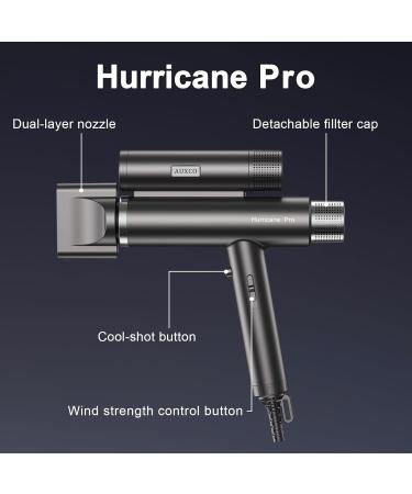 Hurricane Pro Professional Hair Dryer - 216 000 RPM Dual Brushless Motor | Ionic Lightweight & Quiet Travel Blow Dryer - Perfect for Salon & Home Use (Matte Gray - Buy Online on GoSupps.com