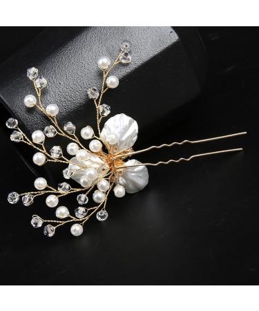 Wendalern Wedding Flower Hair Pin Crystal Pearl Flower Bridal Hair Pieces Gold Pearl Rhinestone Floral Petal Hair Barrette Headwear Hair Accessories for Women Girls Styling - Buy Online on GoSupps.com