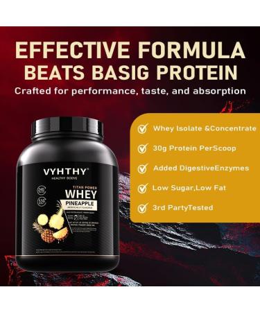 VYHTHY Pineapple Flavored Whey Protein Powder 24g Protein per Serving Fast-Absorbing Concentrated whey Protein Low Sugar Gluten-Free Natural Flavor 3.5lbs(56oz) - Buy Online on GoSupps.com