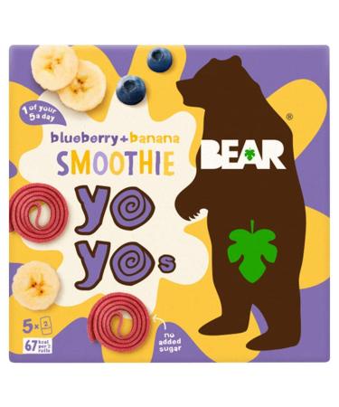 BEAR Yoyos Blueberry Banana Smoothie - Dried Fruit Rolls - Healthy - Vegan - 20g (5 Pack)