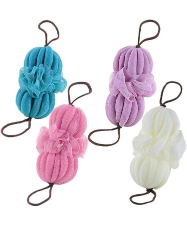 Qiviya Long Bath Loofahs with Handle for Shower Exfoliating Shower Pouf Ball Dual Purpose Shower Sponge Body Scrubber Ball for Men and Women.(Pink)