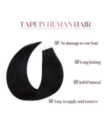 Sixstarhair Tape In Extensions - Real Hair #1 Black 50g 40cm - Invisible Tape Extensions for Seamless Volume - Buy Online on GoSupps.com