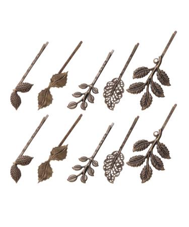 10PCS Leaf Hair Clip Vintage Hair Pin Retro Bobby Pin Delicate Bronze Hair Barrette Ornament for Women Girl (1/2/3/4/5)