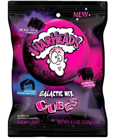 Warheads Galactic Mix Cubes Bag (127g) | Rocket Raspberry Black Hole Cherry & Cosmic Punch | Tongue-Painting Galactic Blue | American Fruity Sour Candy Treat!