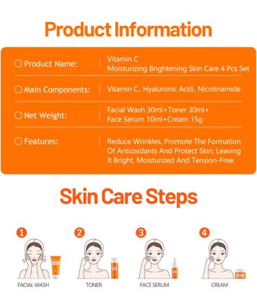 Viitamin C Skin Care Kit for Women Including Facial Cleanser Face Cream Face Toner Serum Smooth Deep Fine Lines Moisturizer - Buy Online on GoSupps.com