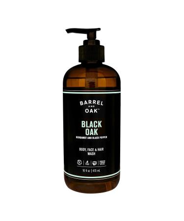 Barrel and Oak - All-In-One Body Wash, Men's Body Wash, Men's Soap for Hair, Face, & Body, Refreshing & Balanced Cleanser, Essential Oil-Based Scent, Warm Oak & Spicy Bergamot, Vegan (Black Oak, 16 oz)