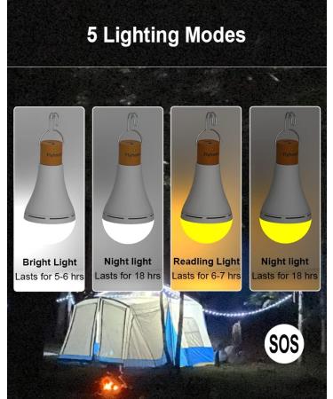 FLYHOOM Rechargeable Emergency Light Bulb with Remote - Portable LED Camping Light Bulb for Camping, Hiking, Car - 5 Modes, 280LM, 6-18h Battery Life - White & Yellow Light, 2 Pack - Buy Online on GoSupps.com