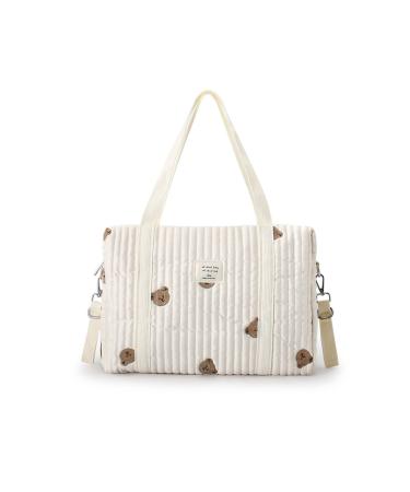 SONARIN Embroidery Baby Nappy Changing Tote Bag Stylish Large Capacity Cotton Baby Changing Bag Durable Portable Travel Baby Diaper Bag with 2 Stroller Straps(Bear) - Buy Online on GoSupps.com