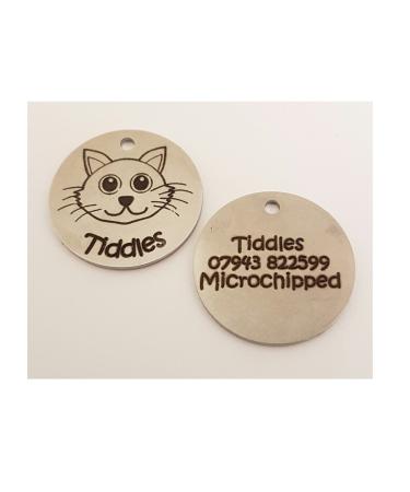 KNIFE-POINT ENGRAVED PET CAT KITTEN ID TAG ID DISCS - STAINLESS STEEL ENGRAVED (CAT FACE - SMALL DISC) - MANUFACTURED BY LINK INDUSTRY LTD