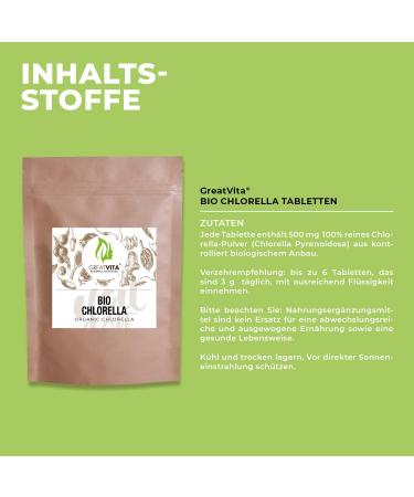  GREAT VITA GreatVita Organic Chlorella 1600 Tablets - 500mg - 800g - Additive-Free - Vegan and Sustainable - Rich in Chlorophyll and Carotenoids - Buy Online on GoSupps.com