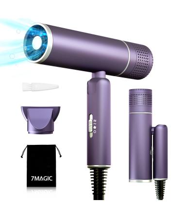 7MAGIC Foldable Hair Dryer  Powerful Ionic Blow Dryer for Fast Drying  Travel Hair Blow Dryer with Storage Bag  Lightweight Portable Hairdryer for Women  Cold/2 Heating/2 Speed Settings  Purple