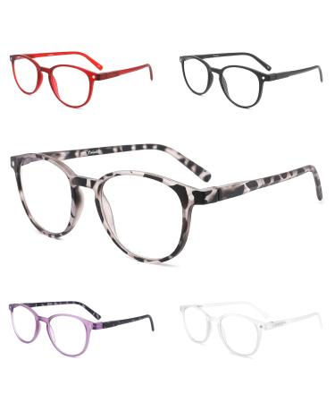 Yuluki 5-pack Reading Glasses Round for Men Women Retro Comfortable Glasses Super Reading Aid Spring Hinges 2.75 Mix 2.75 x