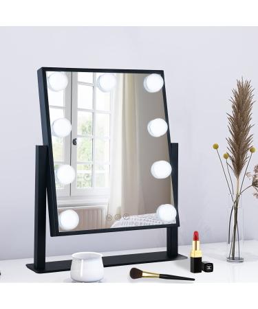 BWLLNI Lighted Makeup Mirror Hollywood Mirror Vanity Mirror with Lights, Touch Control Design 3 Colors Dimable LED Bulbs, Detachable 10X Magnification, 360°Rotation, Black.