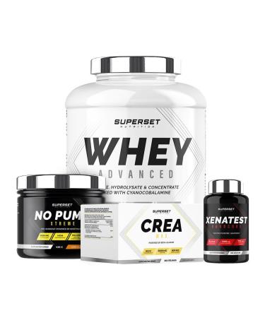 Superset Nutrition | Expert Dry Muscle Gain Program - 100% Whey Protein Advanced 2kg Chocolate - No Pump Xtreme - Créa Max - Xenatest Hardcore