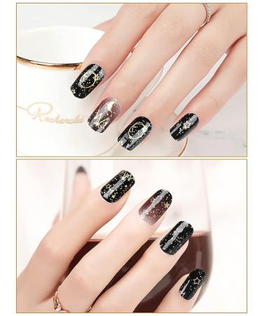 TOROKOM Black Moon Star Gel Nail Strips - 20 Stickers with Nail File Stick and Sealing Strip - Buy Online on GoSupps.com
