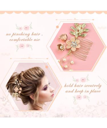 Kleemeiero 4 PC Hair Jewelry Set - Wedding Hair Crown Pink Bridal Flowers & Pearl Hairpins for Brides & Girls - Buy Online on GoSupps.com