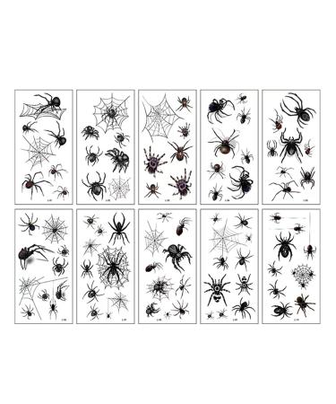 Peanuty 10 Sheet Scary Spider Temporary Tattoo Stickers - Halloween Spider Web Designs for Adults and Kids - Waterproof Body Art for Parties and Cosplay - Buy Online on GoSupps.com