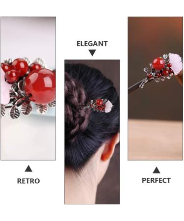 FRCOLOR Chinese Hair Stick Flower Hair Chopsticks Red Agate Vintage Hairpin Chignon Pin Hair Styling Hair Making Accessories for Women Wedding Hanfu Cheongsam - Buy Online on GoSupps.com