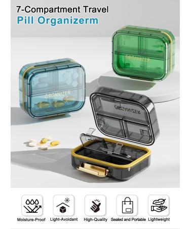 Buy Travel Pill Organizer - Small 7 Compartment Waterproof Pocket Pill Case for Purse | Airtight & Moistureproof (Blue) - International Shipping Available - Buy Online on GoSupps.com