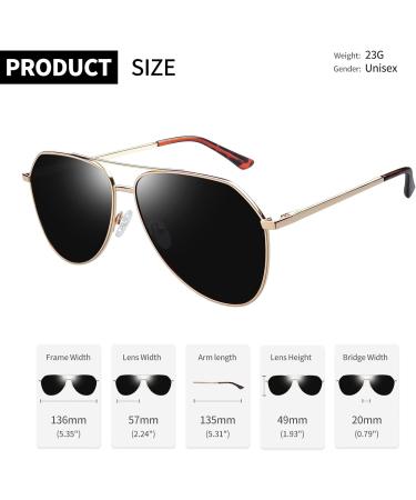 Joopin Polarised Sunglasses | Al-Mg Metal Frame Double Bridge Aviation Sunglasses | UV Protection for Men and Women | Driving Sun Glasses | B02 - Gold/Black - Buy Online on GoSupps.com
