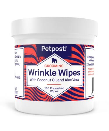 Petpost | Bulldog Wrinkle Wipes for Dogs - Natural Coconut Oil Formula Cleans and Soothes Pug Wrinkles and Folds - 100 Ultra Soft Cotton Pads 100 ct.