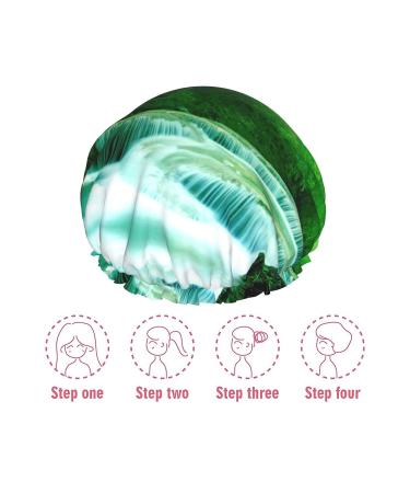 Green Trees Small Waterfalls Printed Shower Cap - Waterproof Bath Cap for Women - Fits All Head Sizes and Hair Textures - Buy Online on GoSupps.com