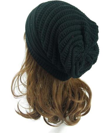 Women's Lightweight Winter Beanie Hat | Cozy Chunky Knit with Pom Pom Visor | Black - Buy Online on GoSupps.com