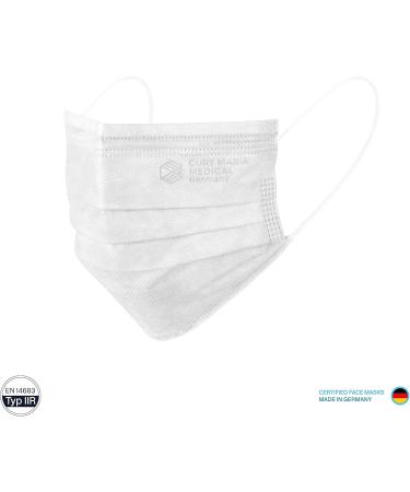 Dustpirate Curt Maria Medical Face Masks - 50 Pieces 3-Layer Disposable Mouth Protection Made in Germany - Ear Loop Design White - Buy Online on GoSupps.com