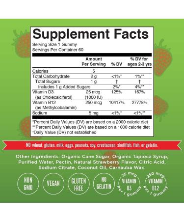 MaryRuth Organics Vitamin D3 + B12 Gummies - Strawberry, Pectin-Based, 60 ct - Buy Online on GoSupps.com