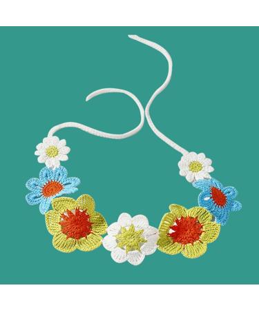 amangul Ethnic Crochet Headband Bohemian Bandanas Headpiece Knitting Flower Tiaras Wide Hairband Women Gypsy Fashion Accessory - Buy Online on GoSupps.com