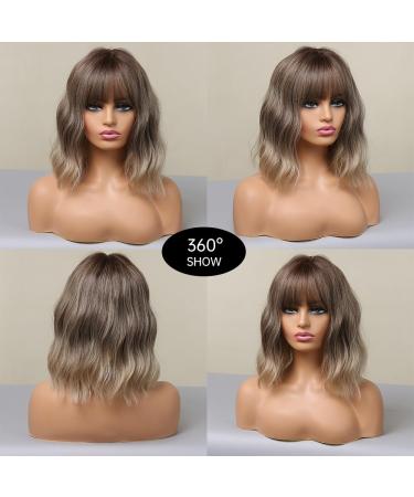 Buy Testar Short Brown Wig with Ombre Gray Blonde Hair | Natural Wavy Bob Synthetic Wig for Women & Girls | Perfect for Daily & Party Wear - Buy Online on GoSupps.com