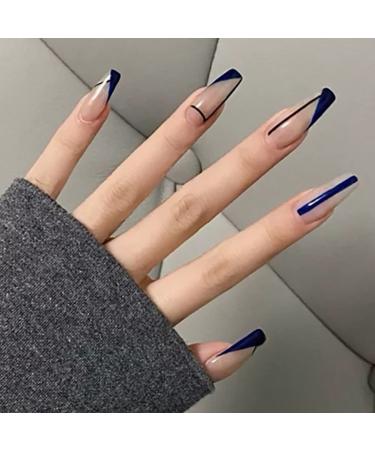 Brishow Coffin Artificial Nails - Long Geometric Press-On Ballerina Acrylic Nails | 24-Piece Set for Women & Girls - Buy Online on GoSupps.com
