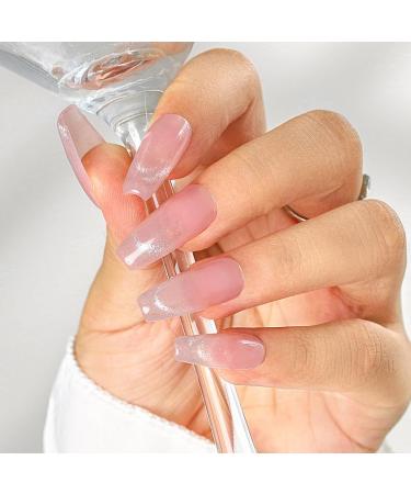 Sethexy French long coffin false nails handmade simply shiny wrong false nails glitter-acrylic nails to press glittering salon quality nail art removable for women and girls