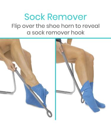Vive Sock Aid and Shoe Horn Kit - Long Handled Remover and Shoe Helper for Seniors - Adjustable Reach Assist Tool - Gray - Buy Online on GoSupps.com