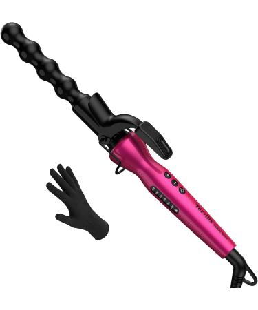 Terviiix Bubble Wand Curling Iron with Clamp, Tourmaline Ceramic Curling Wand for Long Hair & Short Hair, Spiral Curling Iron for Long-Lasting Defined Curls & Waves, Dual Voltage, Glove, Pink
