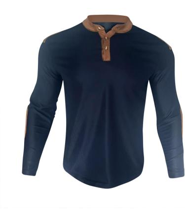 Shop Long-Sleeved Men's V-Neck Waffle Henley Shirt | Regular Fit Leisure & Sport Tops - XL Marine - Buy Online on GoSupps.com