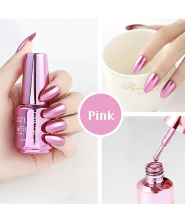 Metal Nail Polish Mirror Effect Quick Drying Metallic Effect Nail Art Polish Pink Plating Metallic Nail Polish Gel Nail Polish Nail Magic Mirror Gel Nail Polish For Chrome Nail No UV(Pink) - Buy Online on GoSupps.com