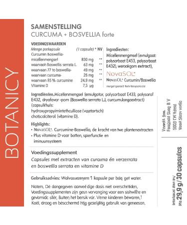 Botany BOTANICY Curcuma + Boswellia forte 30 turmeric incense capsules with brand raw material NovaSOL Plus vitamin D3 for bones and muscles high bioavailability incense turmeric capsules high - Buy Online on GoSupps.com